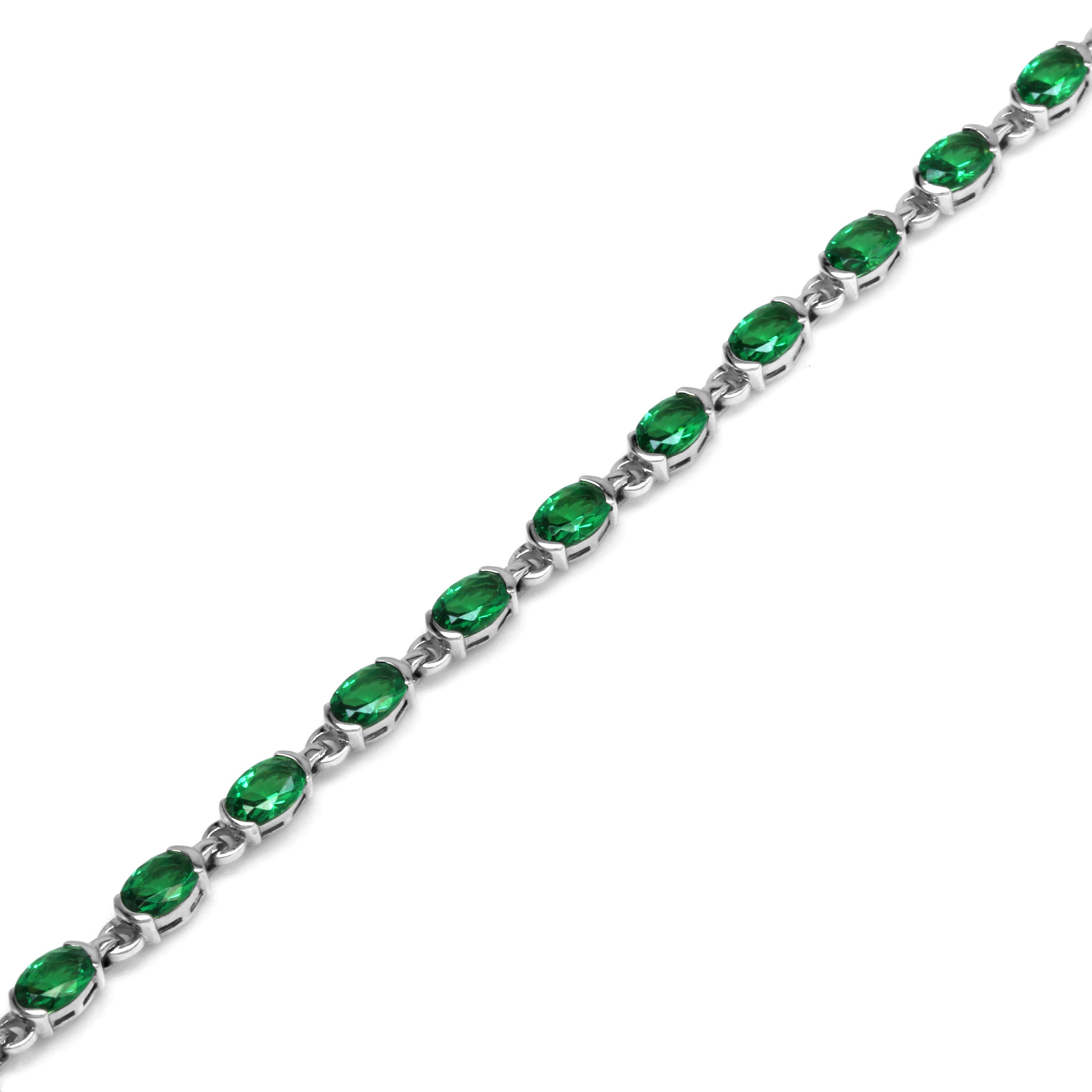 6.29 Ct Nano Green Emerald 925 Sterling Silver Tennis 7-8.5" Adjustable Bracelet - Silvershake-store
