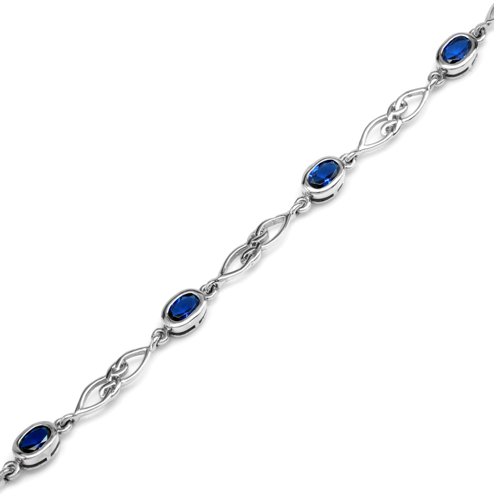 2.3 Ct Created Blue Sapphire White Gold Plated 925 Sterling Silver Celtic Knot 7.25-8.75 Inch Adjustable Bracelet for Women - Silvershake-store