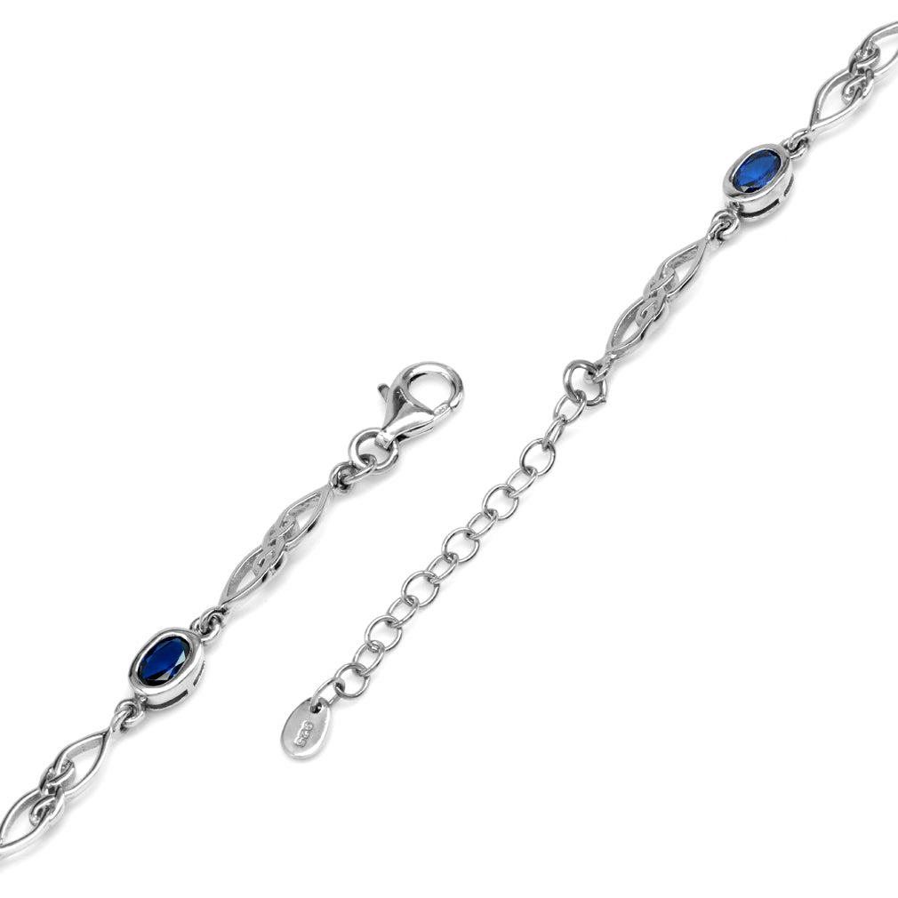2.3 Ct Created Blue Sapphire White Gold Plated 925 Sterling Silver Celtic Knot 7.25-8.75 Inch Adjustable Bracelet for Women - Silvershake-store