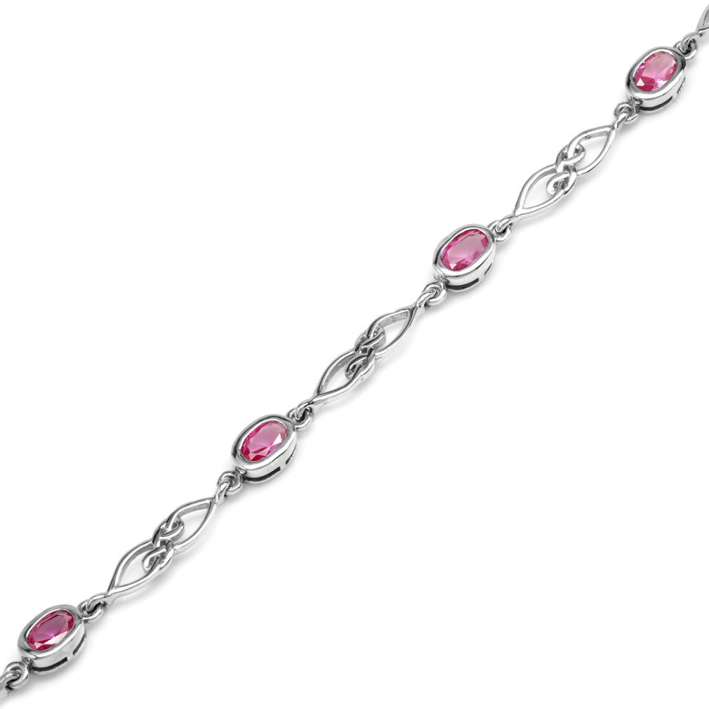 2.4 Ct Created Pink Tourmaline 925 Sterling Silver Celtic Knot 7.25-8.75 Inch Adjustable Bracelet for Women - Silvershake-store