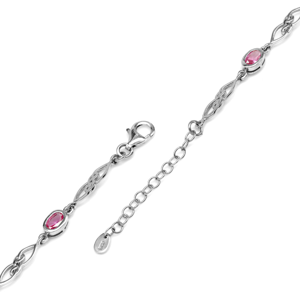 2.4 Ct Created Pink Tourmaline 925 Sterling Silver Celtic Knot 7.25-8.75 Inch Adjustable Bracelet for Women - Silvershake-store