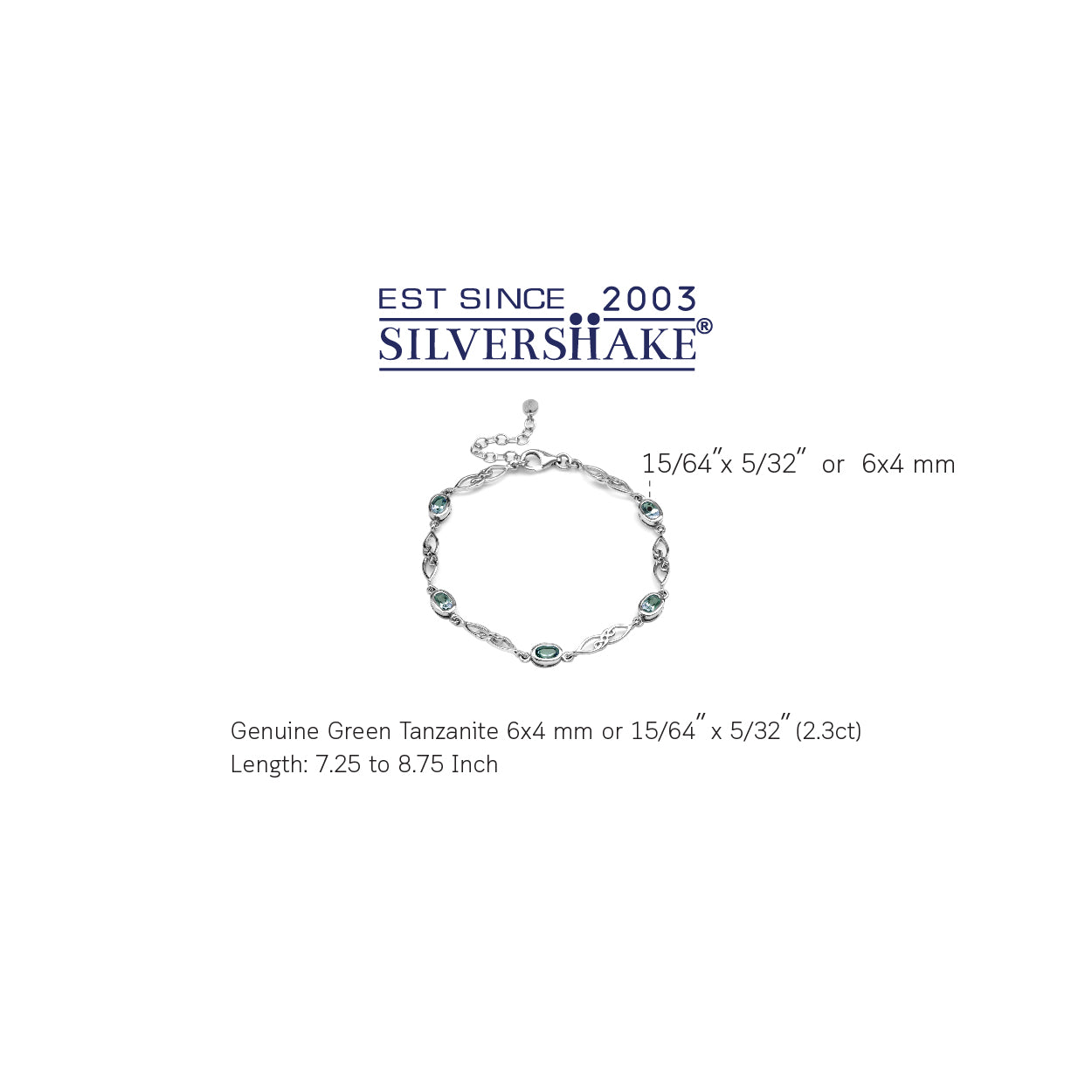 2.3 Ct Genuine Greyish Blue Green Tanaznite 925 Sterling Silver Celtic Knot 7.25-8.75 Inch Adjustable Bracelet for Women - Silvershake-store