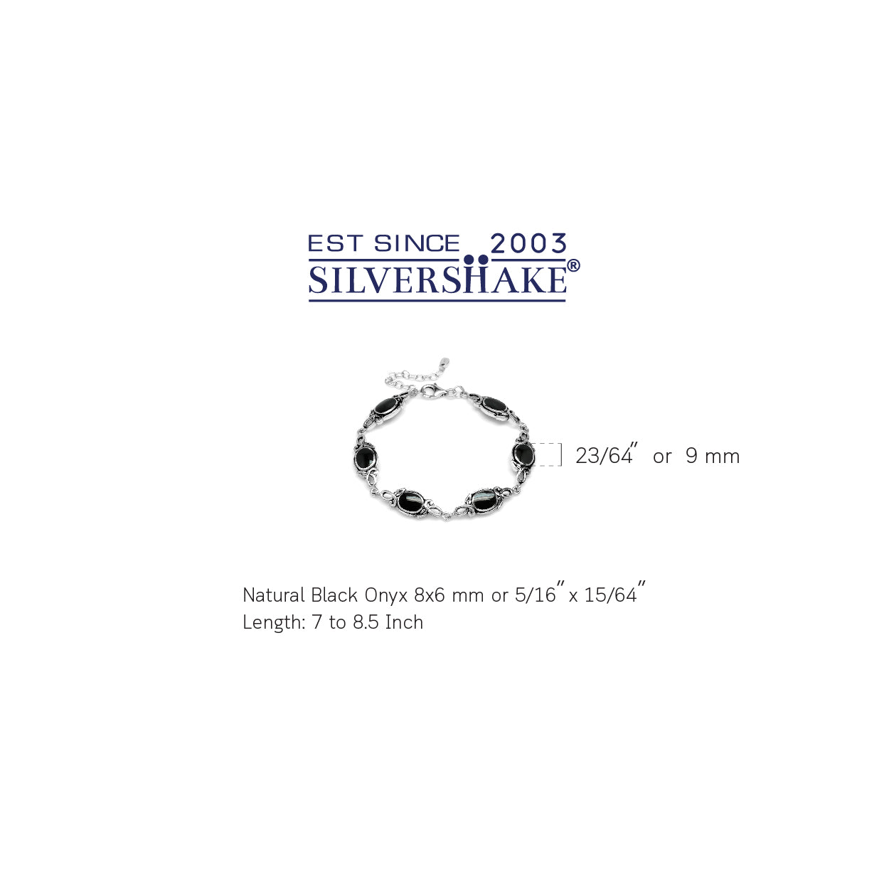 Natural Black Onyx Inlay 925 Sterling Silver Leaf Vintage Inspired 7 to 8.5 Inch Adjustable Bracelet Jewelry - Silvershake-store