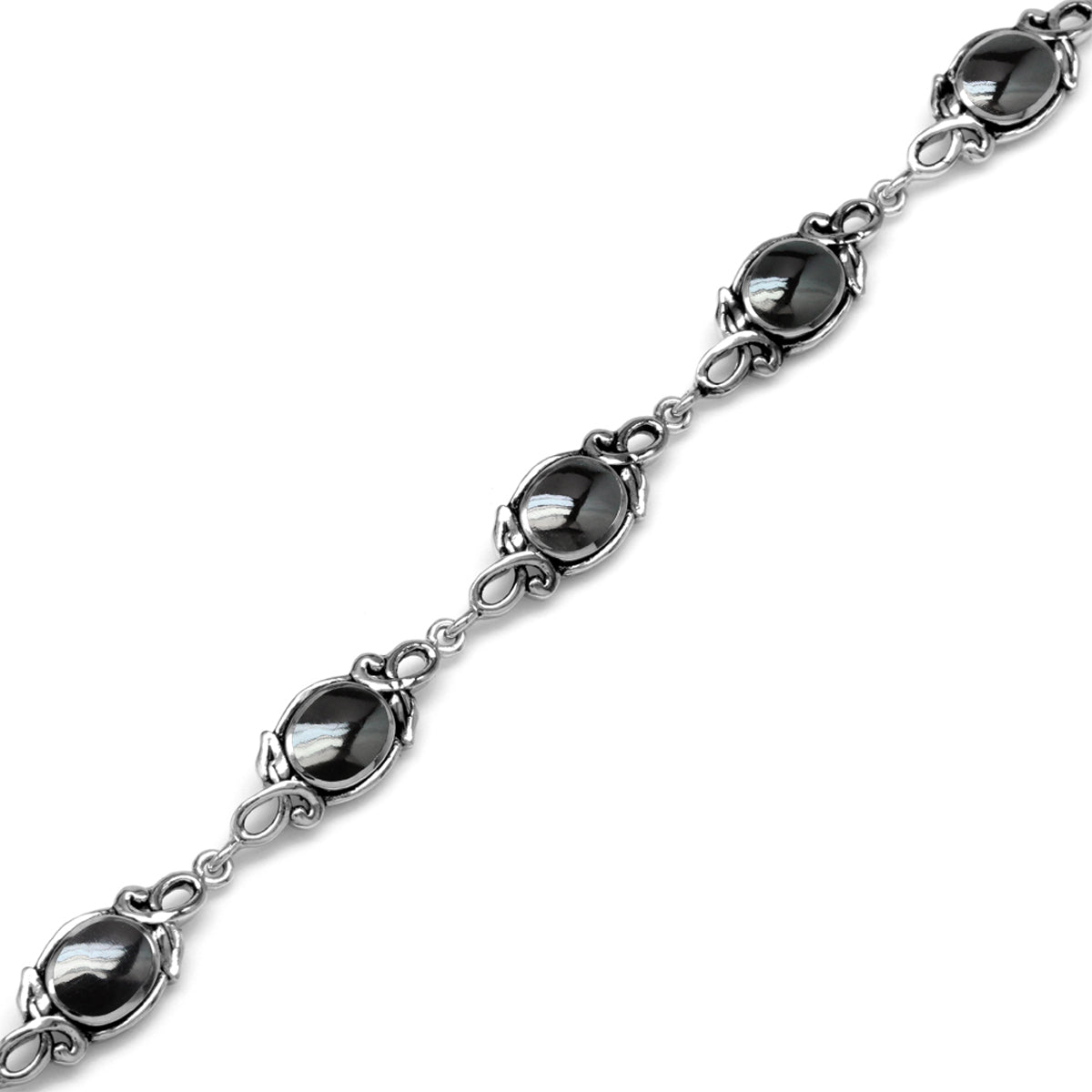 Natural Black Onyx Inlay 925 Sterling Silver Leaf Vintage Inspired 7 to 8.5 Inch Adjustable Bracelet Jewelry - Silvershake-store