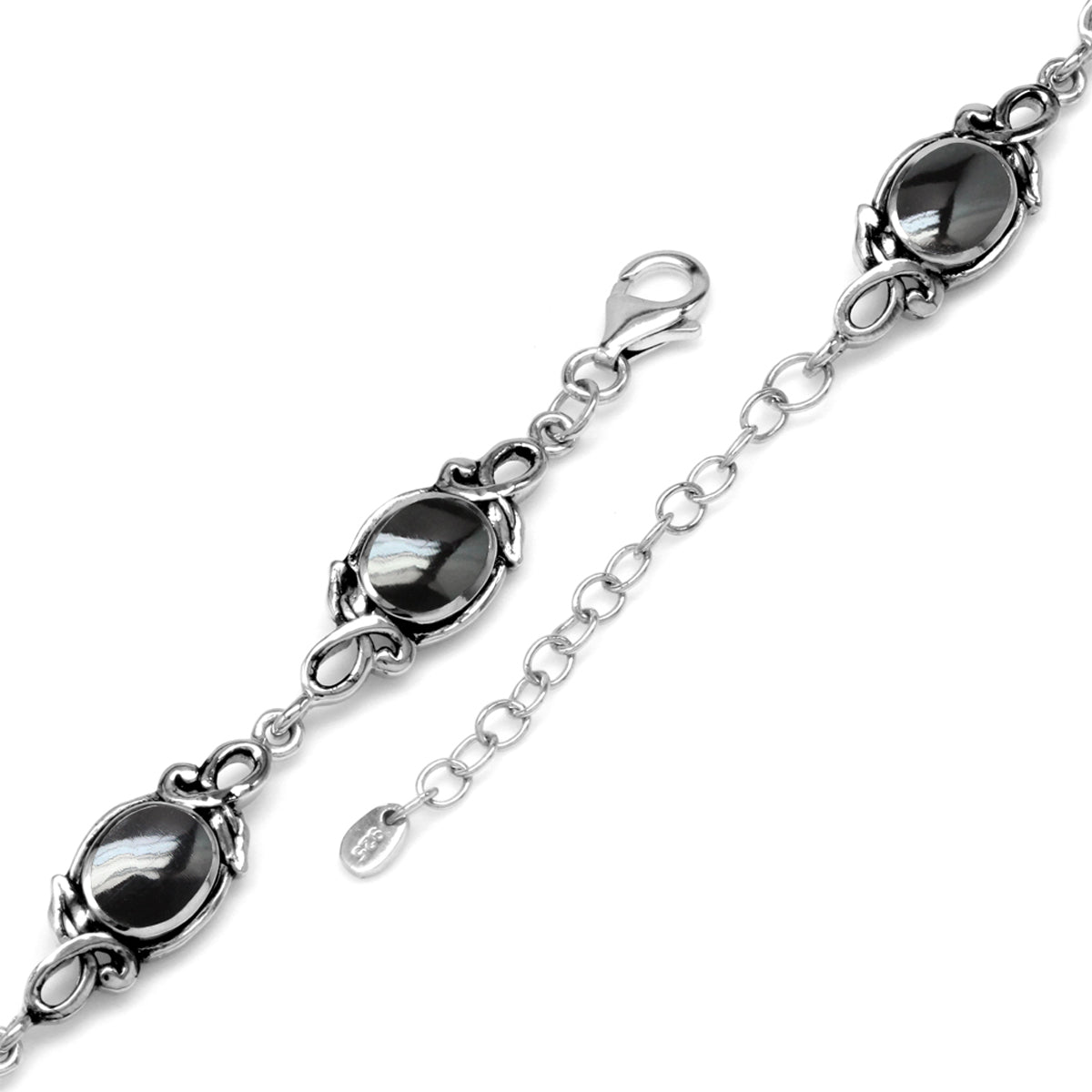Natural Black Onyx Inlay 925 Sterling Silver Leaf Vintage Inspired 7 to 8.5 Inch Adjustable Bracelet Jewelry - Silvershake-store