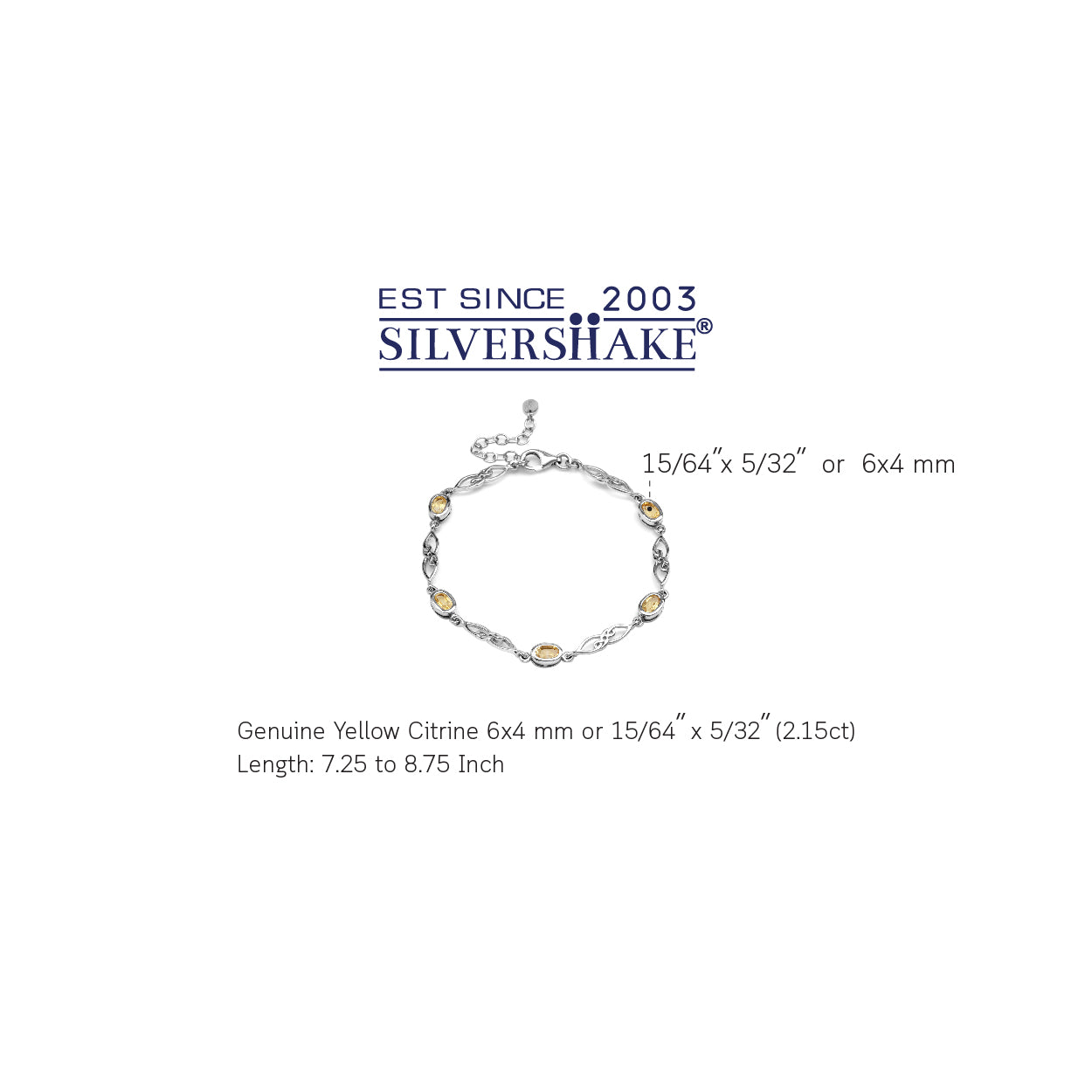 2.15 CT Genuine Yellow Citrine 925 Sterling Silver Celtic Knot 7.25 to 8.75 Inch Adjustable Birthstone Gemstone Bracelet - Silvershake-store