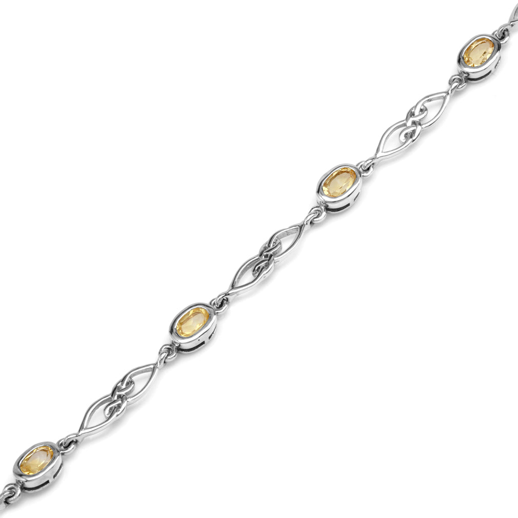 2.15 CT Genuine Yellow Citrine 925 Sterling Silver Celtic Knot 7.25 to 8.75 Inch Adjustable Birthstone Gemstone Bracelet - Silvershake-store