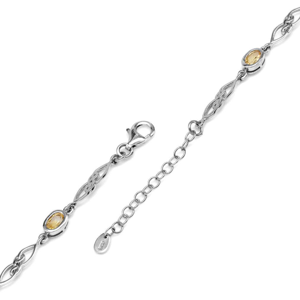 2.15 CT Genuine Yellow Citrine 925 Sterling Silver Celtic Knot 7.25 to 8.75 Inch Adjustable Birthstone Gemstone Bracelet - Silvershake-store