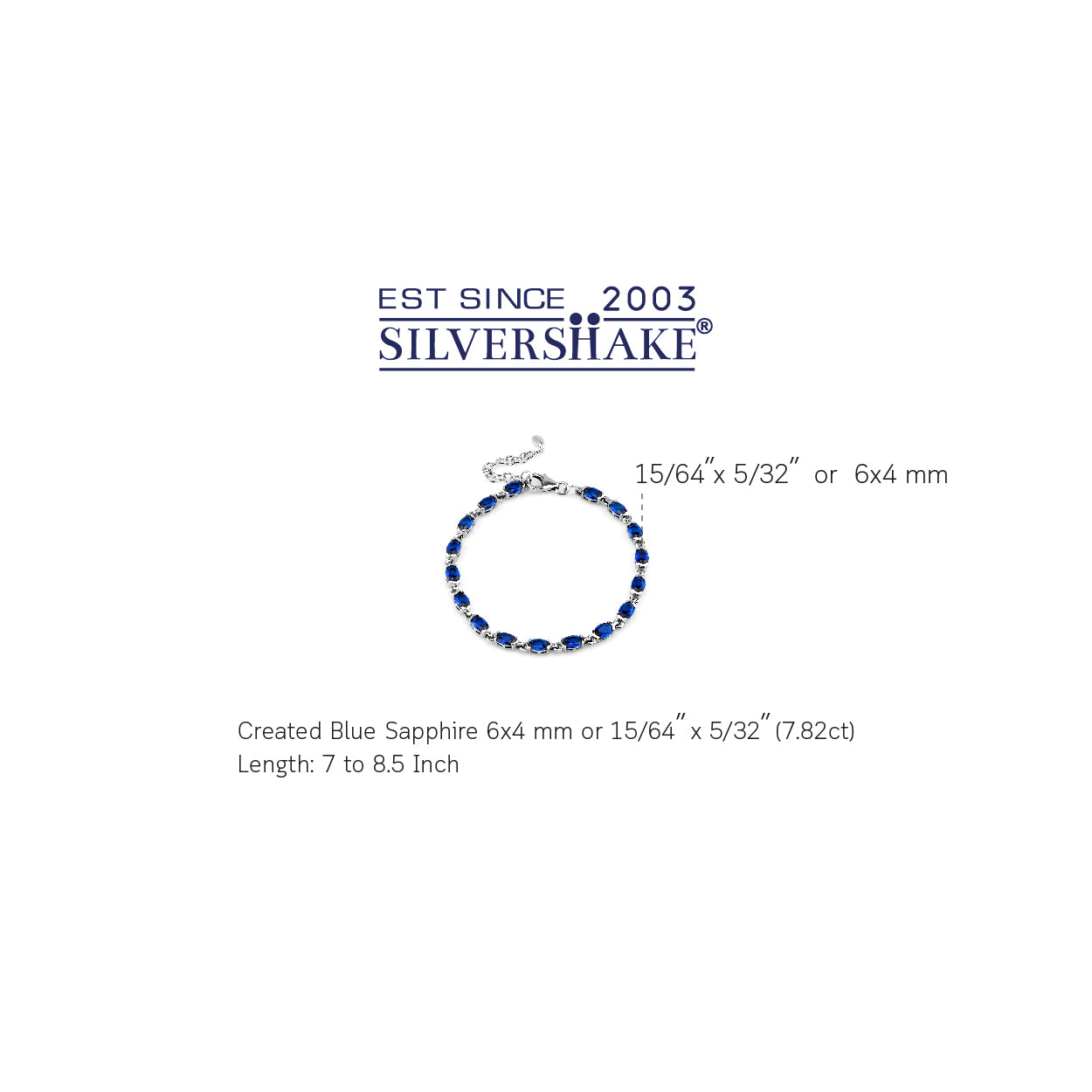 Created Blue Sapphire White Gold Plated 925 Sterling Silver Tennis 7-8.5 Inch Adjustable Bracelet - Silvershake-store