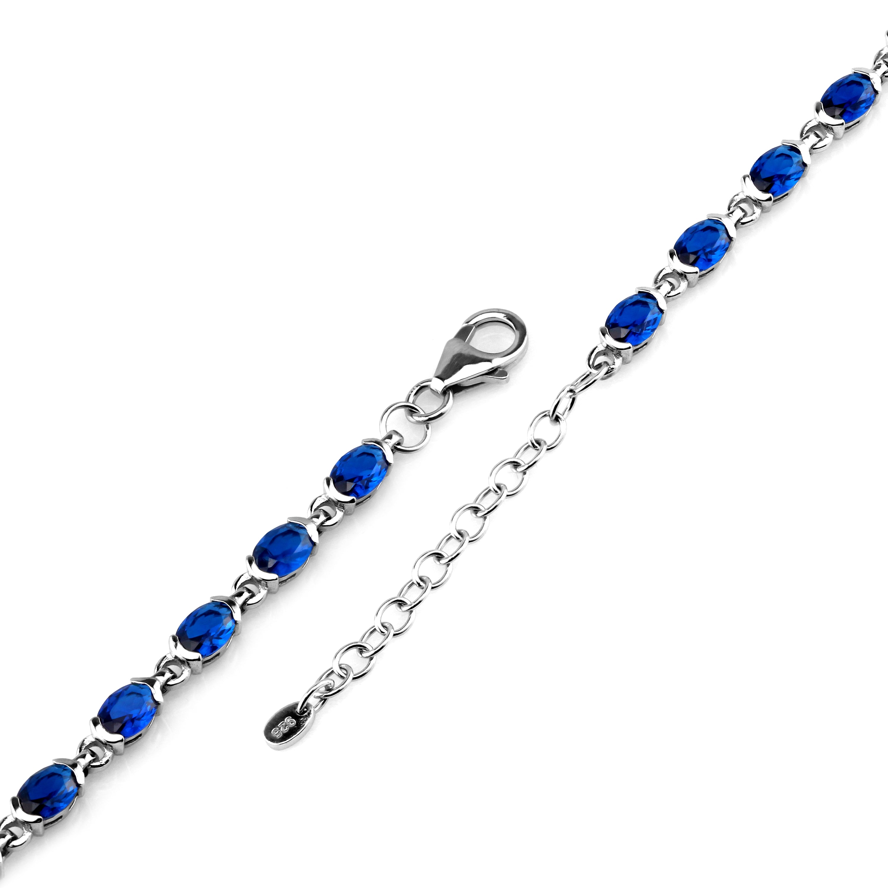 Created Blue Sapphire White Gold Plated 925 Sterling Silver Tennis 7-8.5 Inch Adjustable Bracelet - Silvershake-store