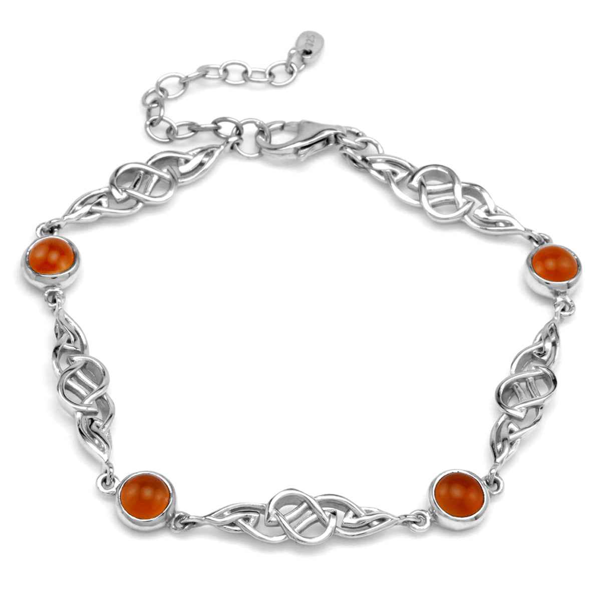 5MM Genuine Round Orange Carnelian 925 Sterling Silver Celtic Knot 7 to 8.5 Inch Adjustable Bracelet Virgo Gemstone Birthstone