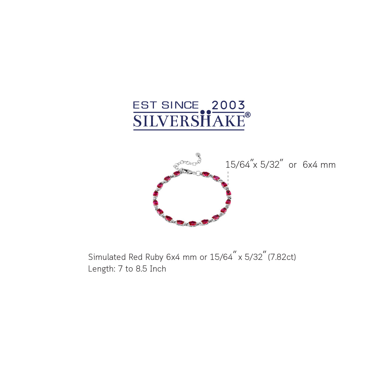 Simulated Oval Shape Red Ruby White Gold Plated 925 Sterling Silver Tennis 7 to 8.5 Inch Adjustable Bracelet July Gemstone Birthstone - Silvershake-store