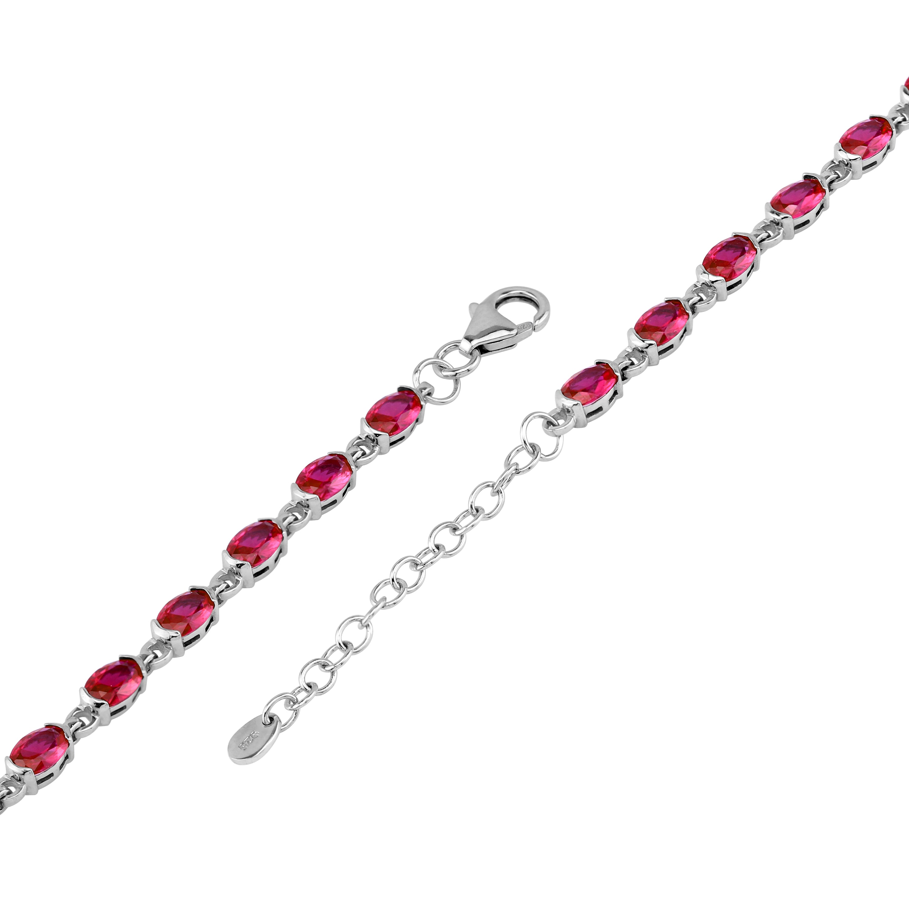 Simulated Oval Shape Red Ruby White Gold Plated 925 Sterling Silver Tennis 7 to 8.5 Inch Adjustable Bracelet July Gemstone Birthstone - Silvershake-store