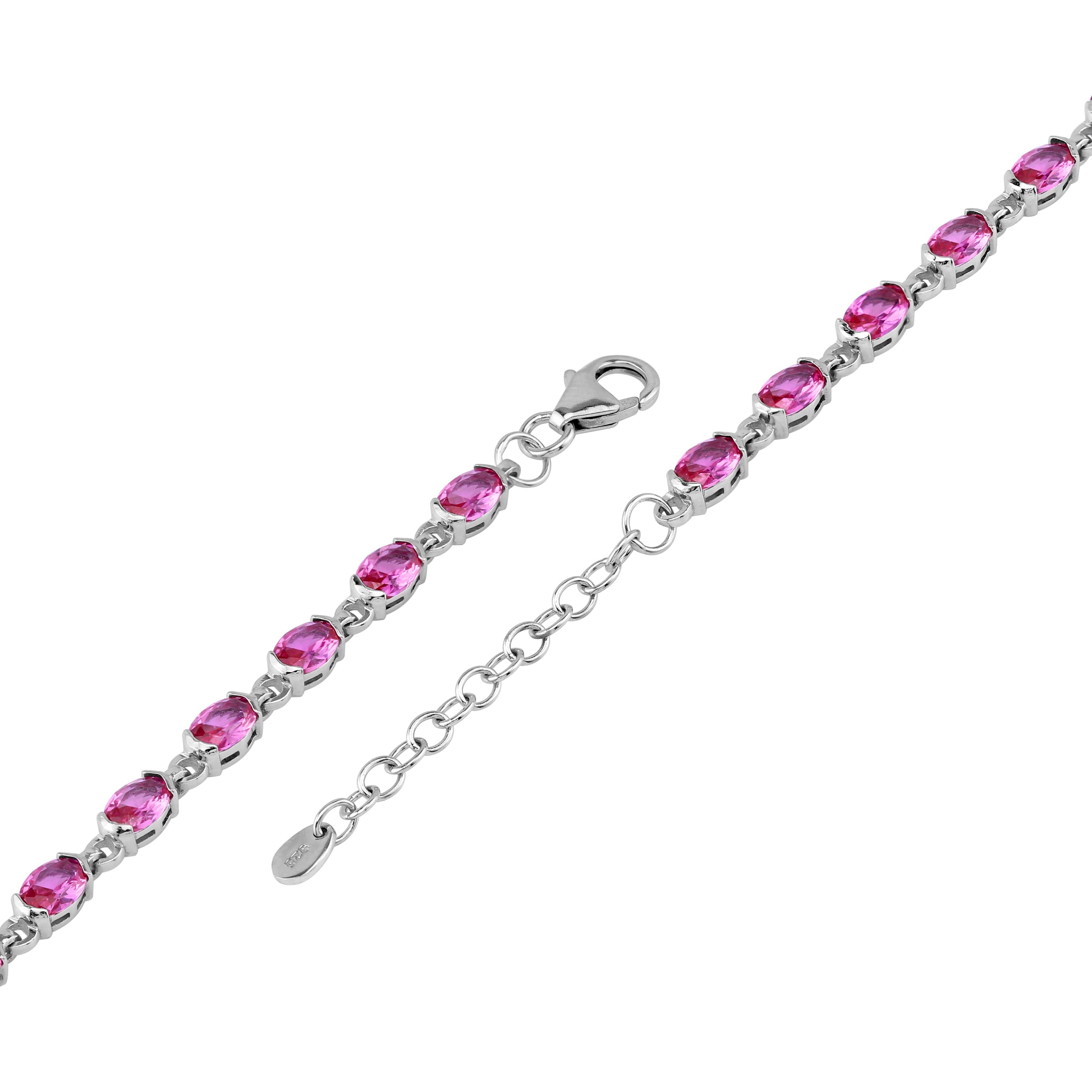 Created Oval Shape Pink Tourmaline White Gold Plated 925 Sterling Silver Tennis 7 to 8.5 Inch Adjustable Bracelet October Gemstone Birthstone - Silvershake-store