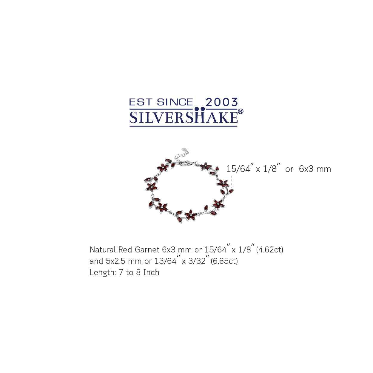 11.27 CTW Natural Marquise Shape Red Garnet 925 Sterling Silver Flower Leaf 7 to 8 Inch Adjustable Bracelet January Gemstone Birthstone