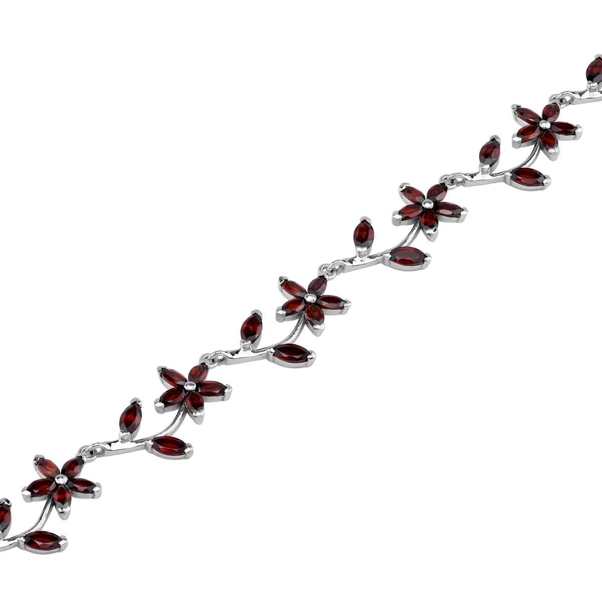 11.27 CTW Natural Marquise Shape Red Garnet 925 Sterling Silver Flower Leaf 7 to 8 Inch Adjustable Bracelet January Gemstone Birthstone