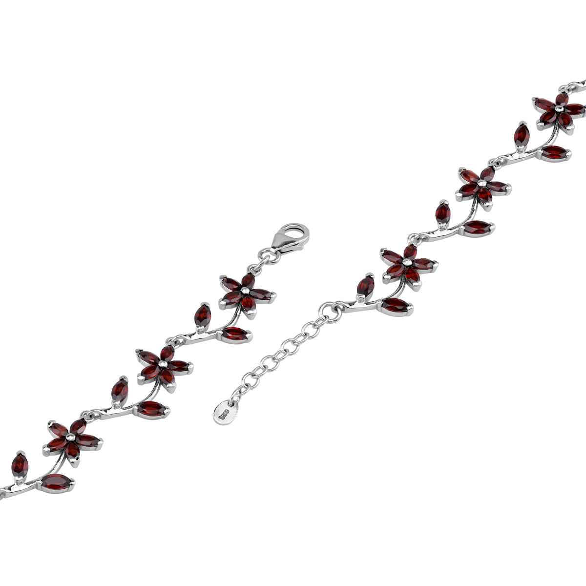 11.27 CTW Natural Marquise Shape Red Garnet 925 Sterling Silver Flower Leaf 7 to 8 Inch Adjustable Bracelet January Gemstone Birthstone