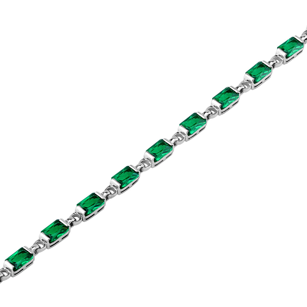 Created Octagon Shape Nano Green Emerald White Gold Plated 925 Sterling Silver 7 to 8.5 Inch Adjustable Tennis Bracelet May Gemstone Birthstone - Silvershake-store