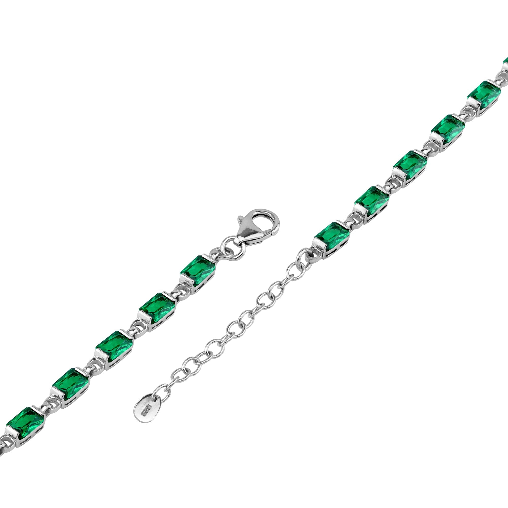 Created Octagon Shape Nano Green Emerald White Gold Plated 925 Sterling Silver 7 to 8.5 Inch Adjustable Tennis Bracelet May Gemstone Birthstone - Silvershake-store