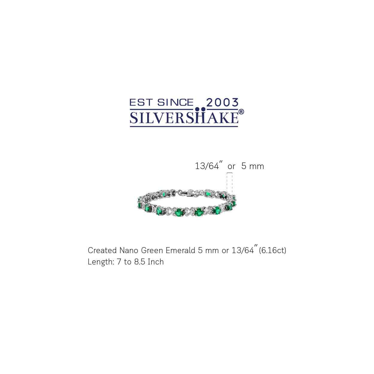 5MM Created Round Shape Nano Green Emerald 925 Sterling Silver Heart Victorian Style 7 to 8.5 Inch Adjustable Bracelet May Gemstone Birthstone