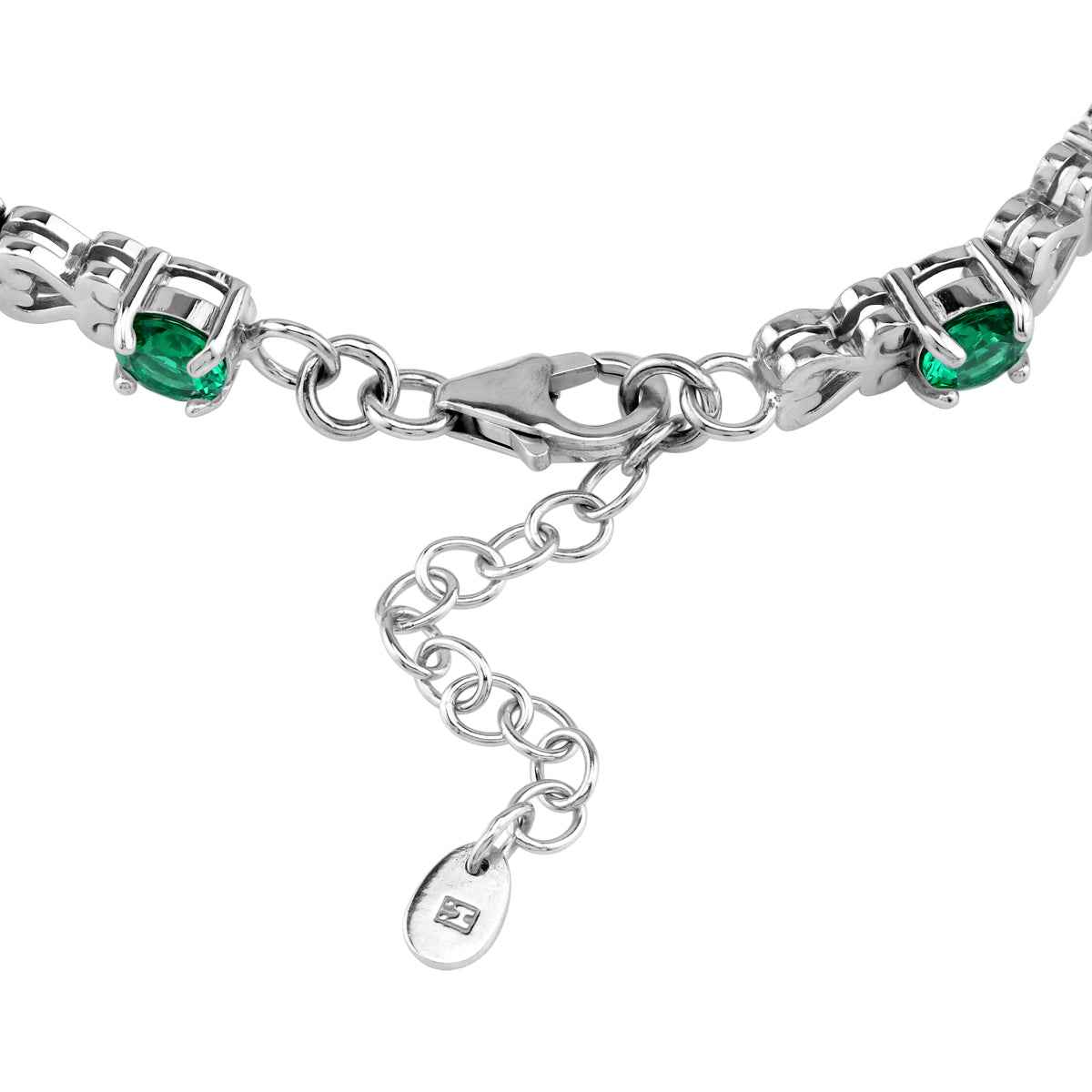 5MM Created Round Shape Nano Green Emerald 925 Sterling Silver Heart Victorian Style 7 to 8.5 Inch Adjustable Bracelet May Gemstone Birthstone