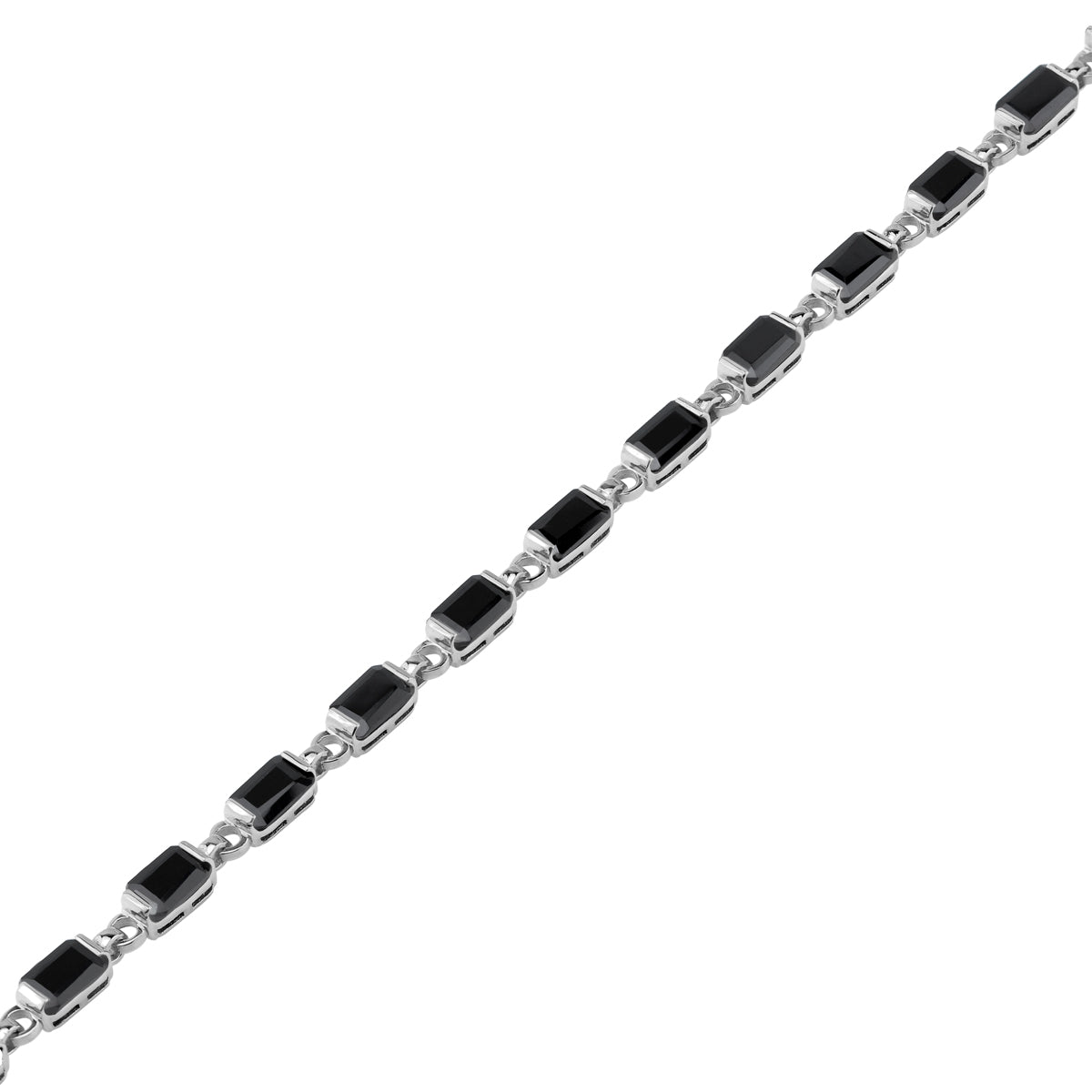 12 CTW 6X4mm Natural Octagon Shape Black Onyx White Gold Plated 925 Sterling Silver 7 to 8.5 Inch Adjustable Tennis Gemstone Bracelet Jewelry for Women