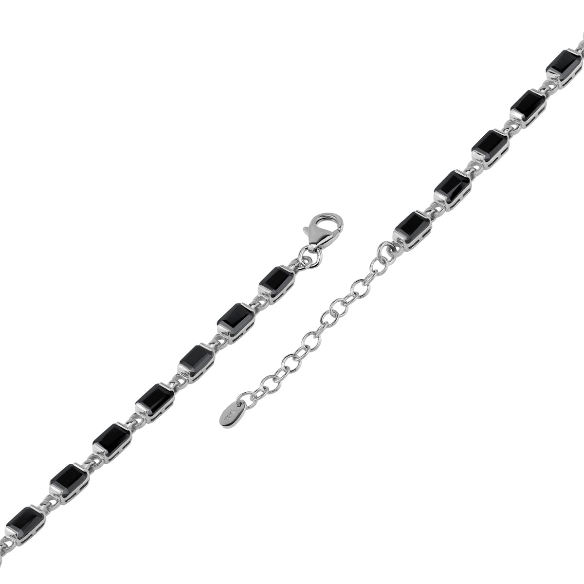 12 CTW 6X4mm Natural Octagon Shape Black Onyx White Gold Plated 925 Sterling Silver 7 to 8.5 Inch Adjustable Tennis Gemstone Bracelet Jewelry for Women