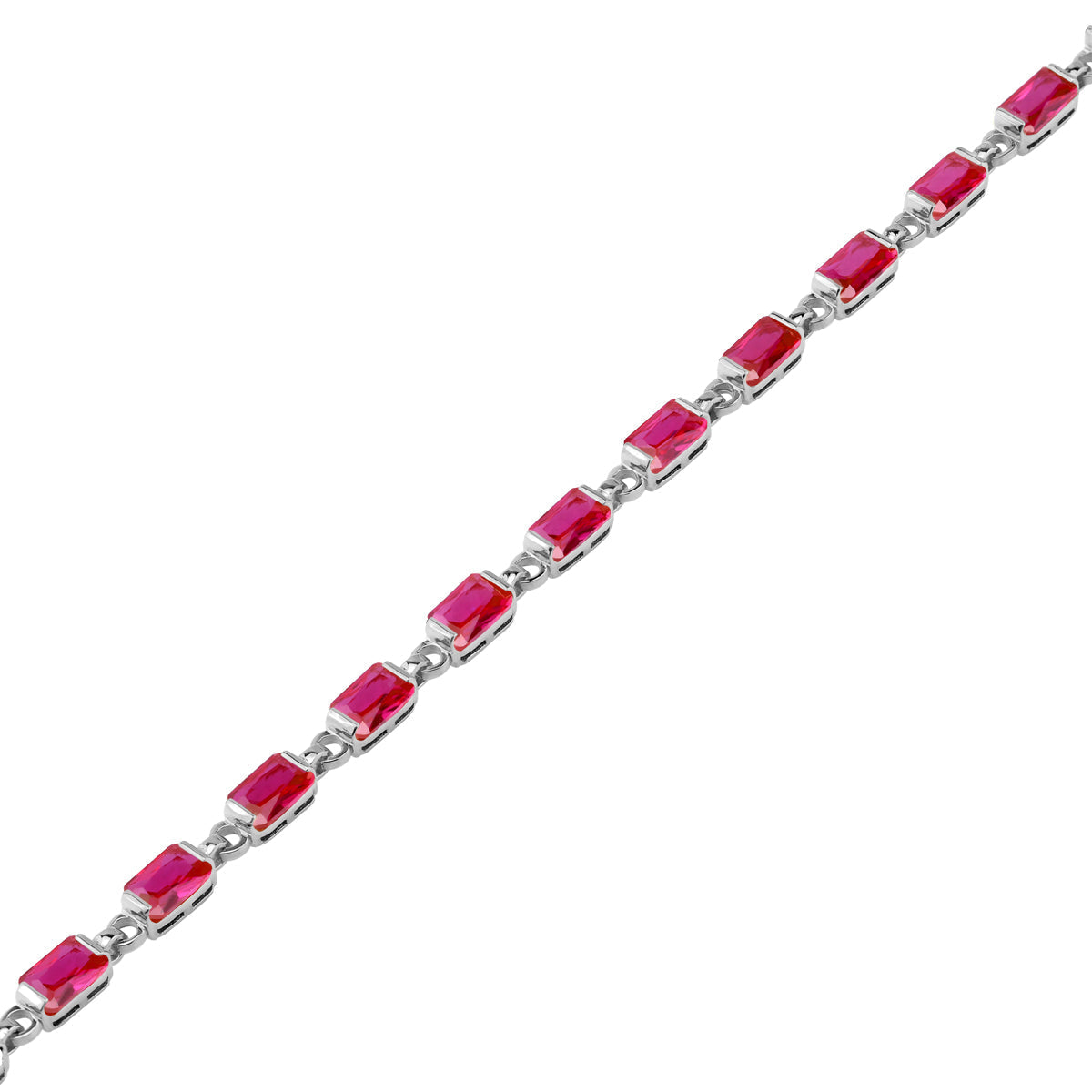 6X4mm Simulated Octagon Shape Red Ruby White Gold Plated 925 Sterling Silver 7 to 8.5 Inch Adjustable Tennis Bracelet July Gemstone Birthstone Jewelry for Women - Silvershake-store