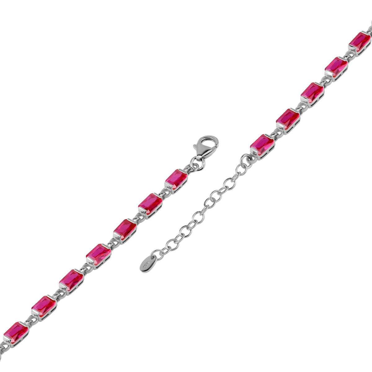 6X4mm Simulated Octagon Shape Red Ruby White Gold Plated 925 Sterling Silver 7 to 8.5 Inch Adjustable Tennis Bracelet July Gemstone Birthstone Jewelry for Women - Silvershake-store