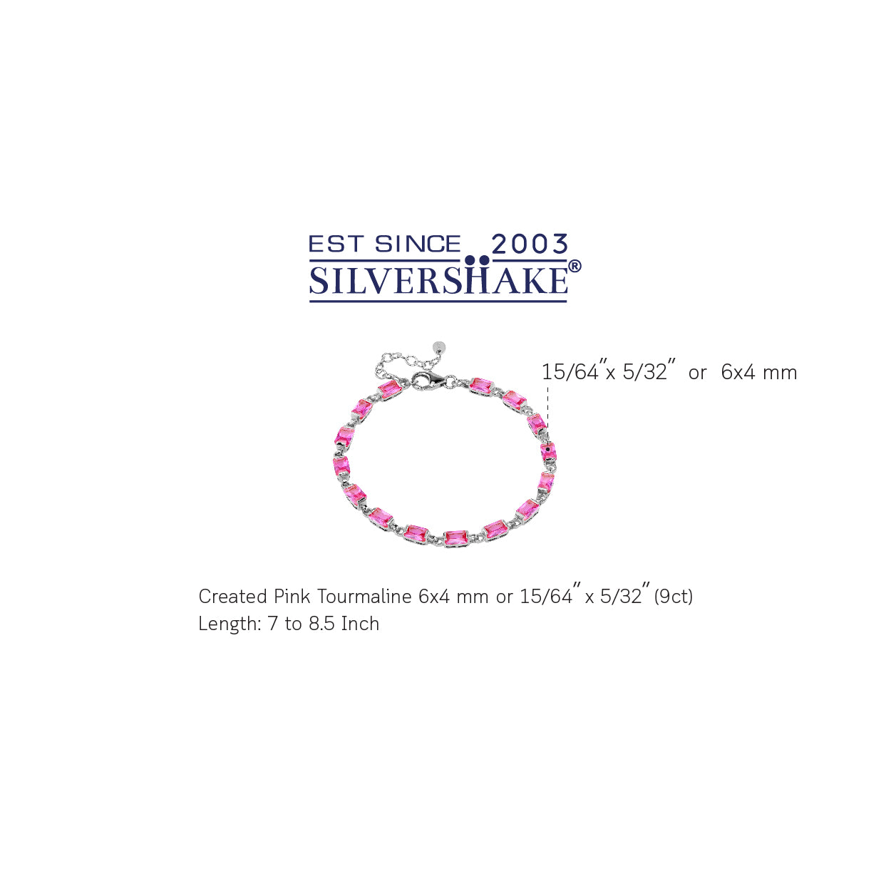 6X4mm Created Octagon Shape Pink Tourmaline White Gold Plated 925 Sterling Silver 7 to 8.5 Inch Adjustable Tennis Bracelet October Gemstone Birthstone Jewelry for Women - Silvershake-store