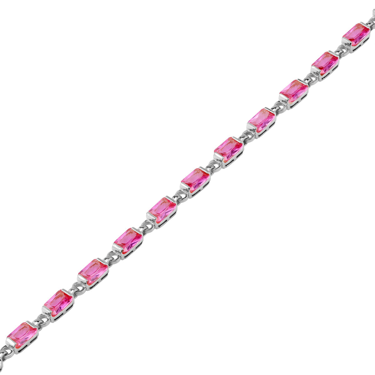 6X4mm Created Octagon Shape Pink Tourmaline White Gold Plated 925 Sterling Silver 7 to 8.5 Inch Adjustable Tennis Bracelet October Gemstone Birthstone Jewelry for Women - Silvershake-store