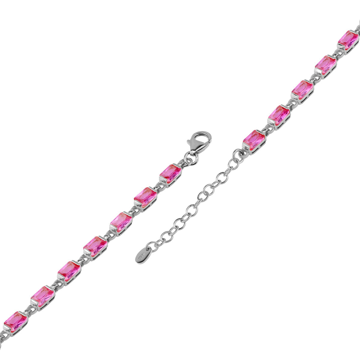 6X4mm Created Octagon Shape Pink Tourmaline White Gold Plated 925 Sterling Silver 7 to 8.5 Inch Adjustable Tennis Bracelet October Gemstone Birthstone Jewelry for Women - Silvershake-store