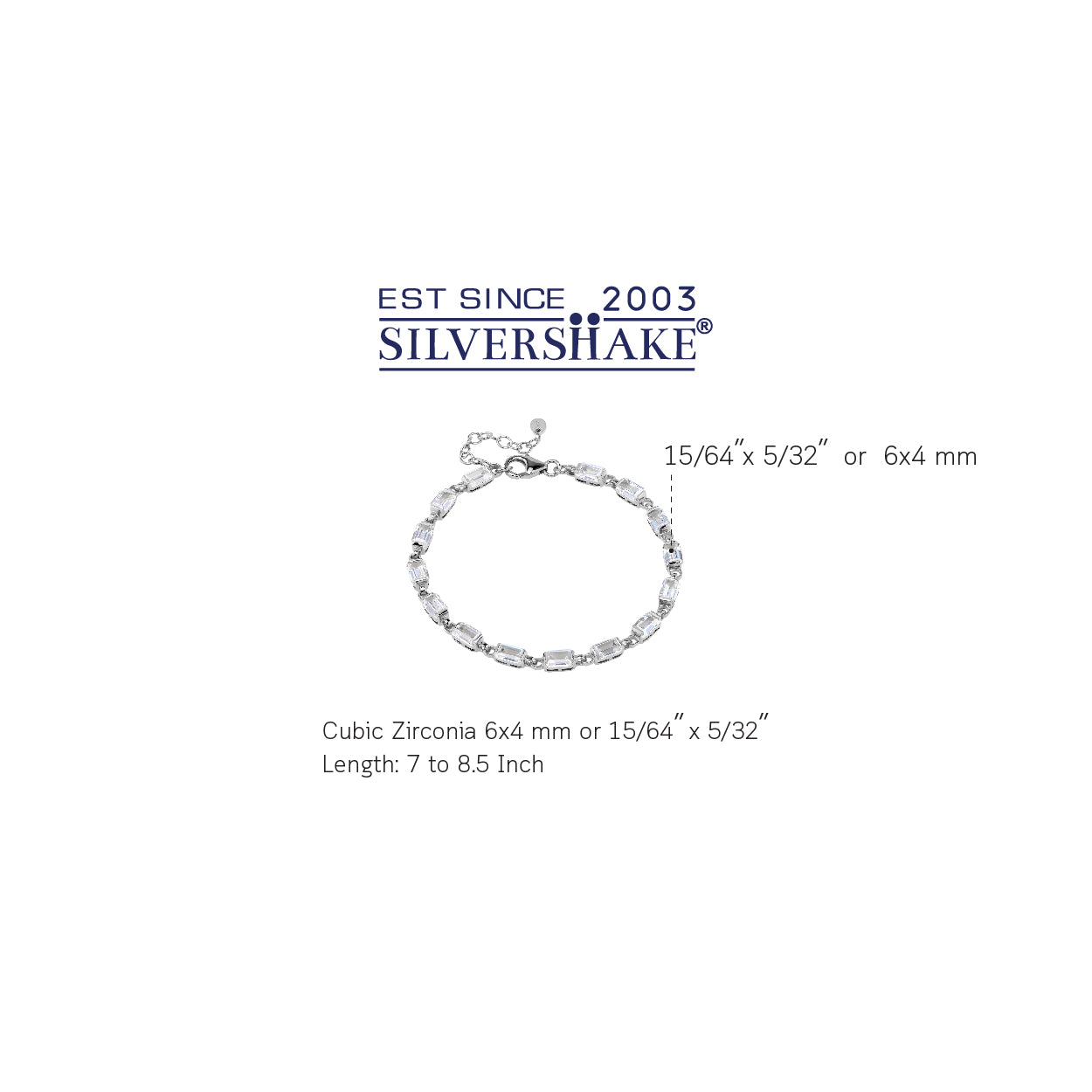 6X4mm Octagon Shape Cubic Zirconia White Gold Plated 925 Sterling Silver 7 to 8.5 Inch Adjustable Tennis Bracelet April Gemstone Birthstone Jewelry for Women - Silvershake-store