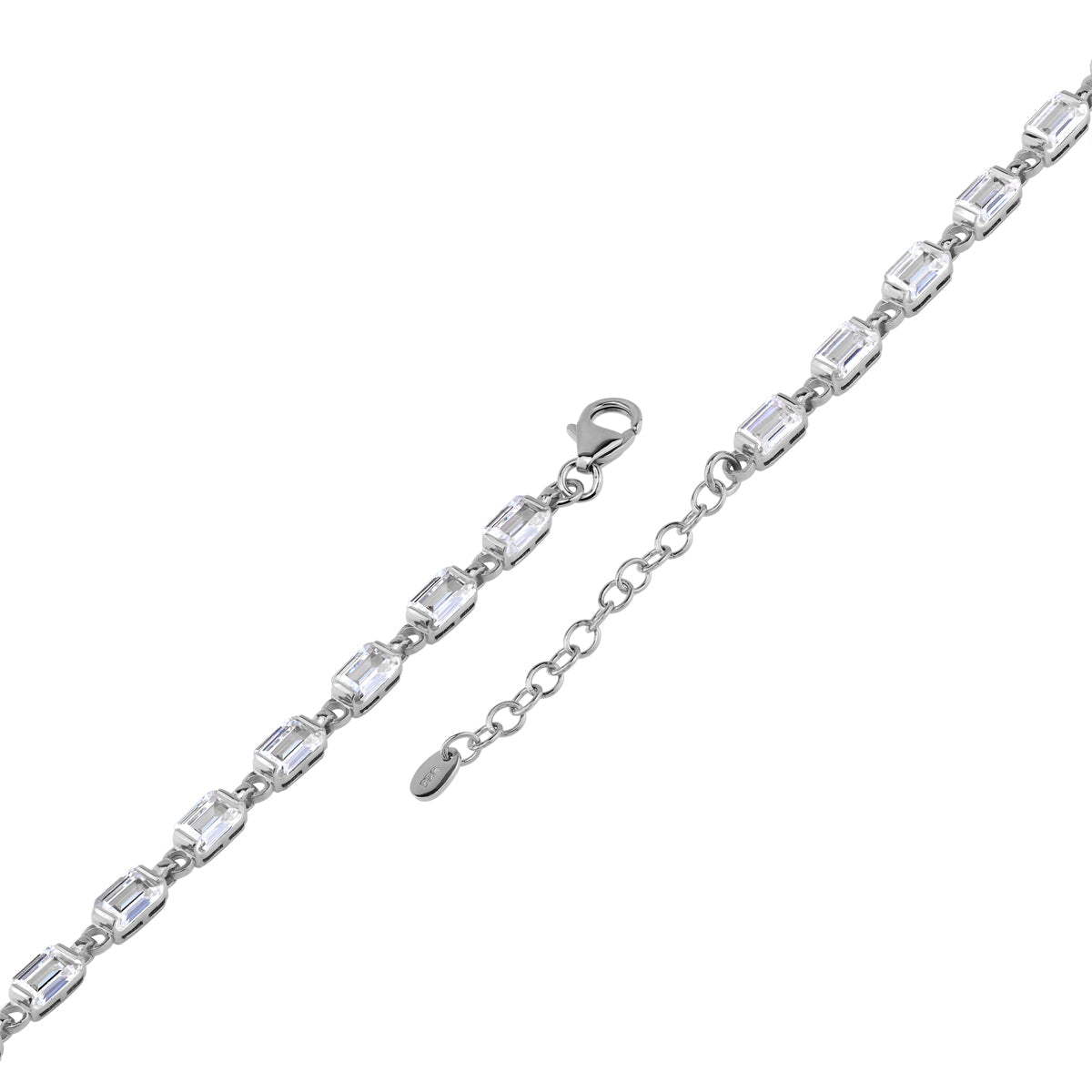 6X4mm Octagon Shape Cubic Zirconia White Gold Plated 925 Sterling Silver 7 to 8.5 Inch Adjustable Tennis Bracelet April Gemstone Birthstone Jewelry for Women - Silvershake-store