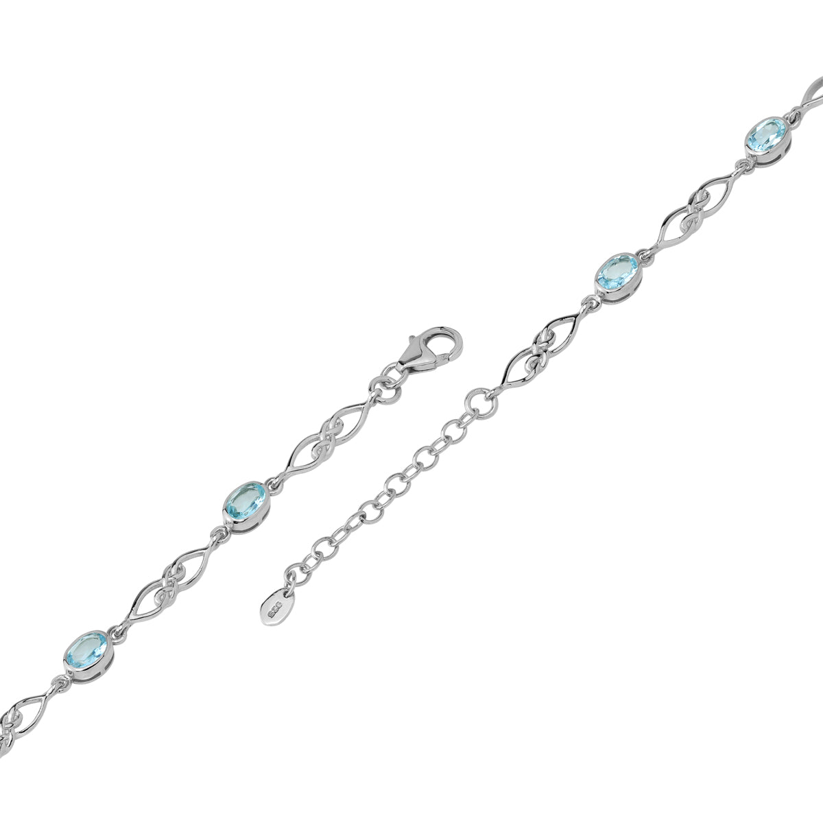 2.04 CTW Genuine Blue Topaz White Gold Plated 925 Sterling Silver Scroll / Filigree Celtic Knot Weave 6 to 7.5 Inch Adjustable Bracelet December Gemstone Birthstone - Silvershake-store