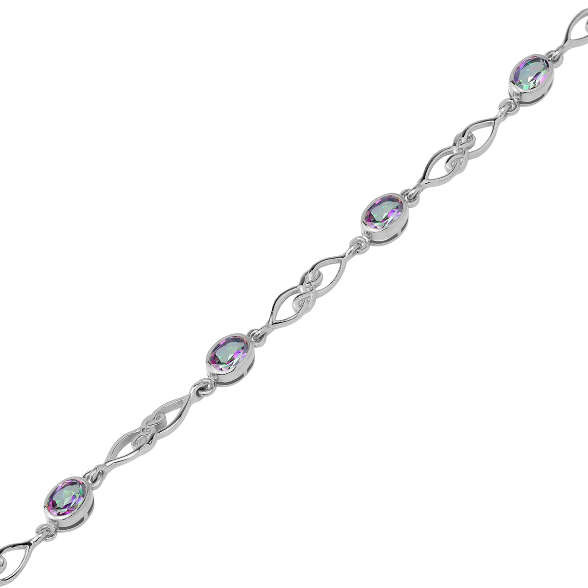 2.24 CTW Genuine Mystic Fire Rainbow Topaz White Gold Plated 925 Sterling Silver Scroll / Filigree Celtic Knot Weave 6 to 7.5 Inch Adjustable Gemstone Bracelet - Silvershake-store