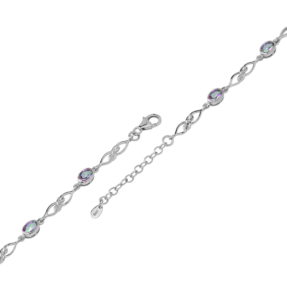 2.24 CTW Genuine Mystic Fire Rainbow Topaz White Gold Plated 925 Sterling Silver Scroll / Filigree Celtic Knot Weave 6 to 7.5 Inch Adjustable Gemstone Bracelet - Silvershake-store