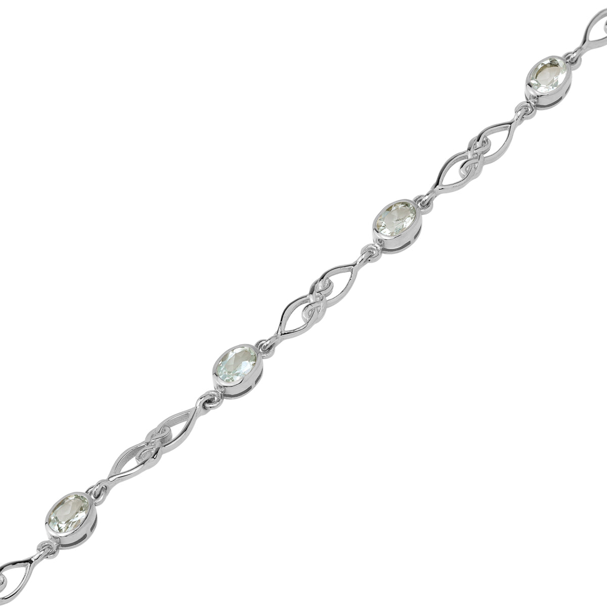 1.56 CTW Genuine Green Amethyst White Gold Plated 925 Sterling Silver Scroll / Filigree Celtic Knot Weave 6 to 7.5 Inch Adjustable Gemstone Bracelet - Silvershake-store