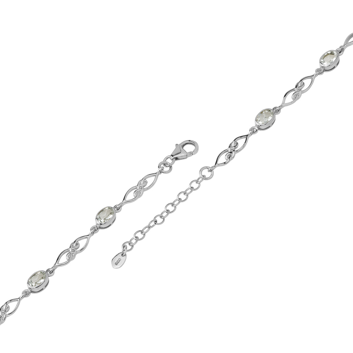1.56 CTW Genuine Green Amethyst White Gold Plated 925 Sterling Silver Scroll / Filigree Celtic Knot Weave 6 to 7.5 Inch Adjustable Gemstone Bracelet - Silvershake-store