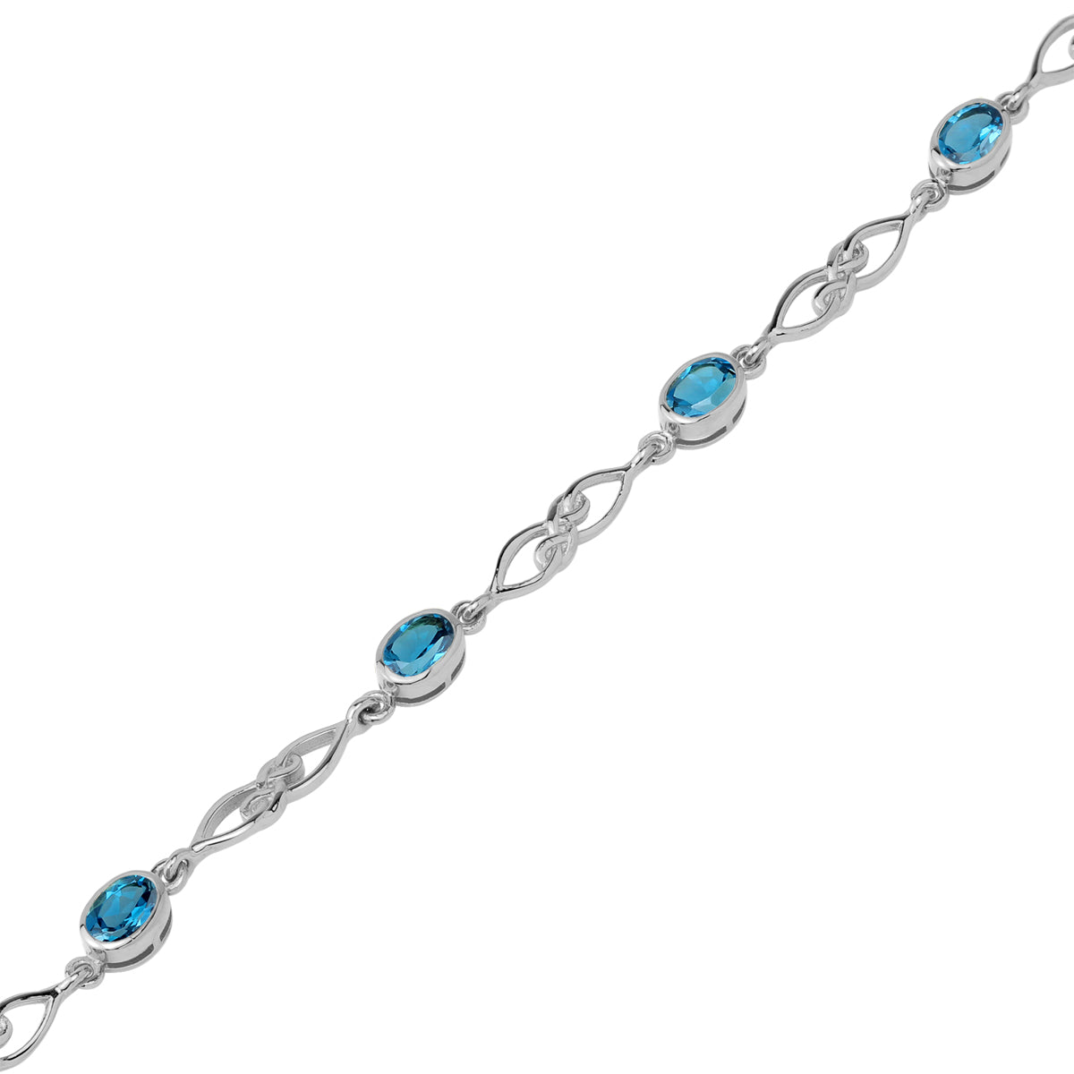 2.24 CTW Genuine London Blue Topaz White Gold Plated 925 Sterling Silver Scroll / Filigree Celtic Knot Weave 6 to 7.5 Inch Adjustable Bracelet December Gemstone Birthstone - Silvershake-store