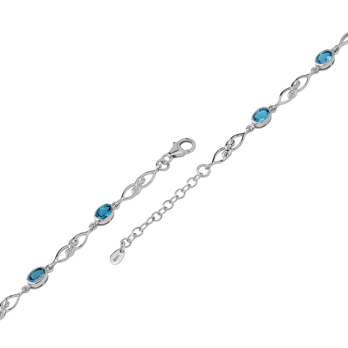 2.24 CTW Genuine London Blue Topaz White Gold Plated 925 Sterling Silver Scroll / Filigree Celtic Knot Weave 6 to 7.5 Inch Adjustable Bracelet December Gemstone Birthstone - Silvershake-store