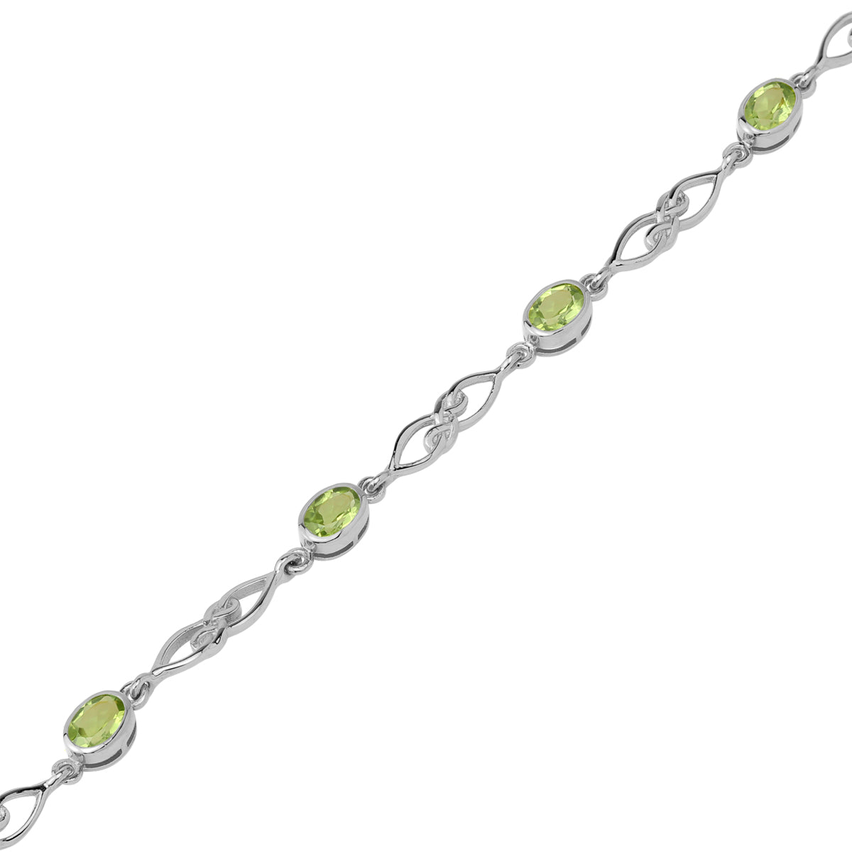 1.84 CTW Natural Green Peridot White Gold Plated 925 Sterling Silver Scroll / Filigree Celtic Knot Weave 6 to 7.5 Inch Adjustable Bracelet August Gemstone Birthstone - Silvershake-store