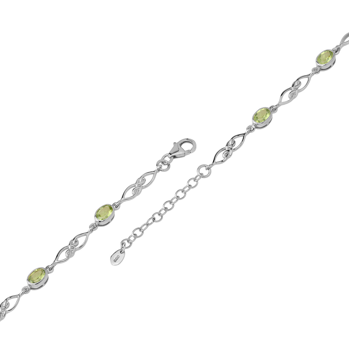 1.84 CTW Natural Green Peridot White Gold Plated 925 Sterling Silver Scroll / Filigree Celtic Knot Weave 6 to 7.5 Inch Adjustable Bracelet August Gemstone Birthstone - Silvershake-store