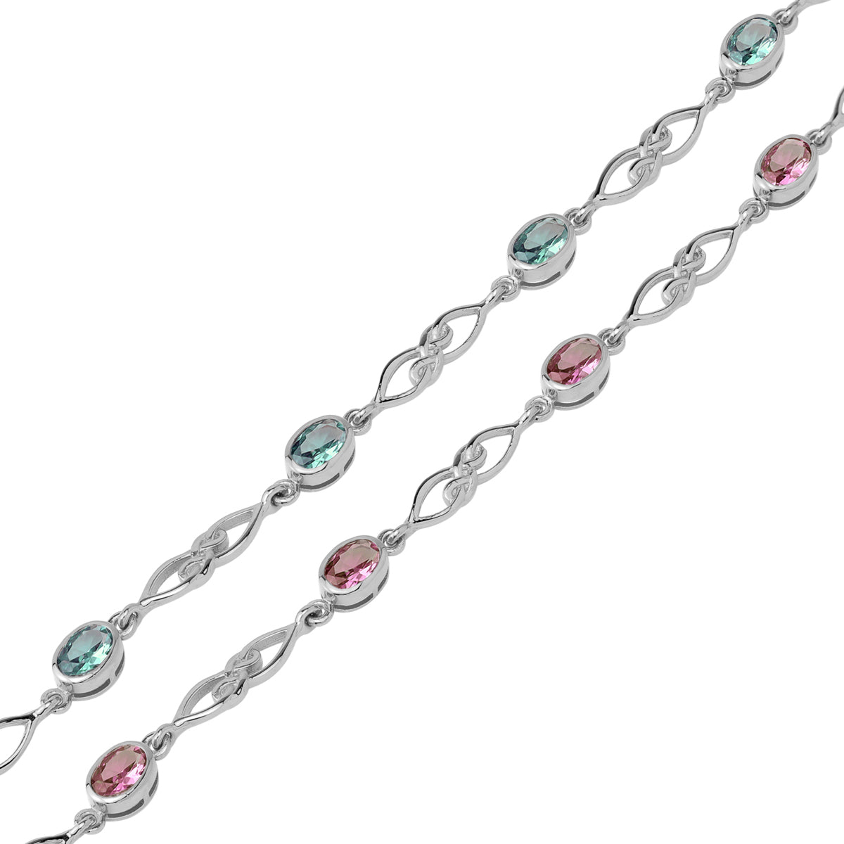Created Color Change Alexandrite White Gold Plated 925 Sterling Silver Scroll / Filigree Celtic Knot Weave 6 to 7.5 Inch Adjustable Bracelet June Gemstone Birthstone - Silvershake-store
