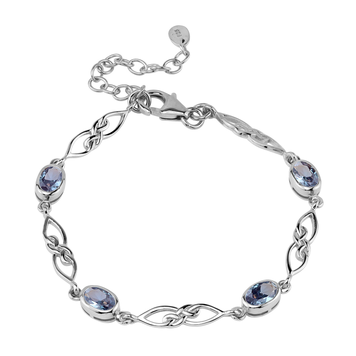 Created Color Change Alexandrite White Gold Plated 925 Sterling Silver Scroll / Filigree Celtic Knot Weave 6 to 7.5 Inch Adjustable Bracelet June Gemstone Birthstone - Silvershake-store