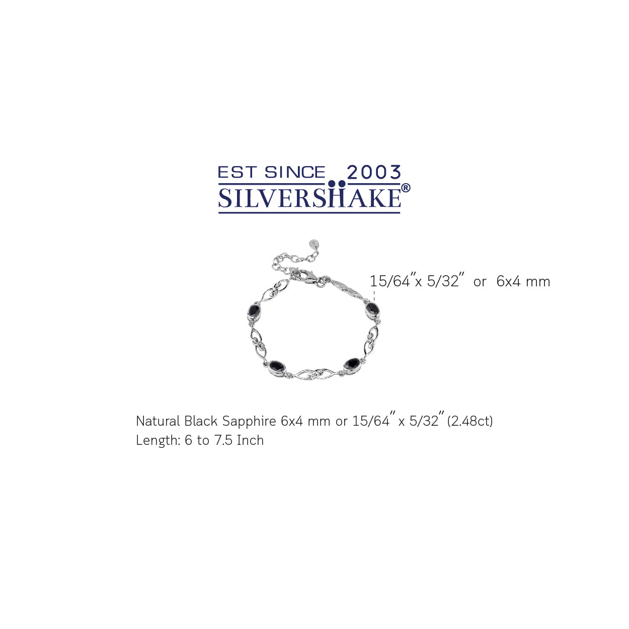 2.48 CTW Natural Black Sapphire White Gold Plated 925 Sterling Silver Scroll / Filigree Celtic Knot Weave 6 to 7.5 Inch Adjustable Gemstone Bracelet - Silvershake-store