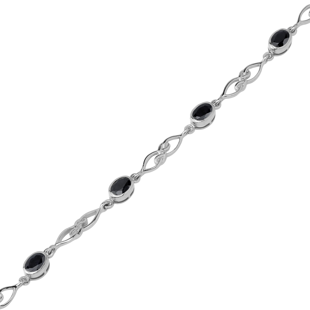 2.48 CTW Natural Black Sapphire White Gold Plated 925 Sterling Silver Scroll / Filigree Celtic Knot Weave 6 to 7.5 Inch Adjustable Gemstone Bracelet - Silvershake-store