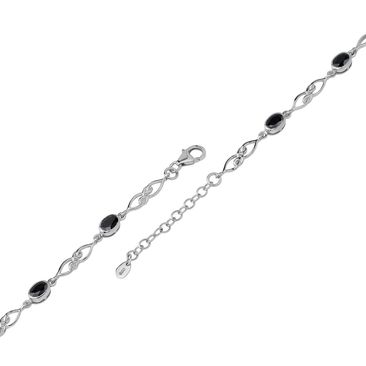 2.48 CTW Natural Black Sapphire White Gold Plated 925 Sterling Silver Scroll / Filigree Celtic Knot Weave 6 to 7.5 Inch Adjustable Gemstone Bracelet - Silvershake-store