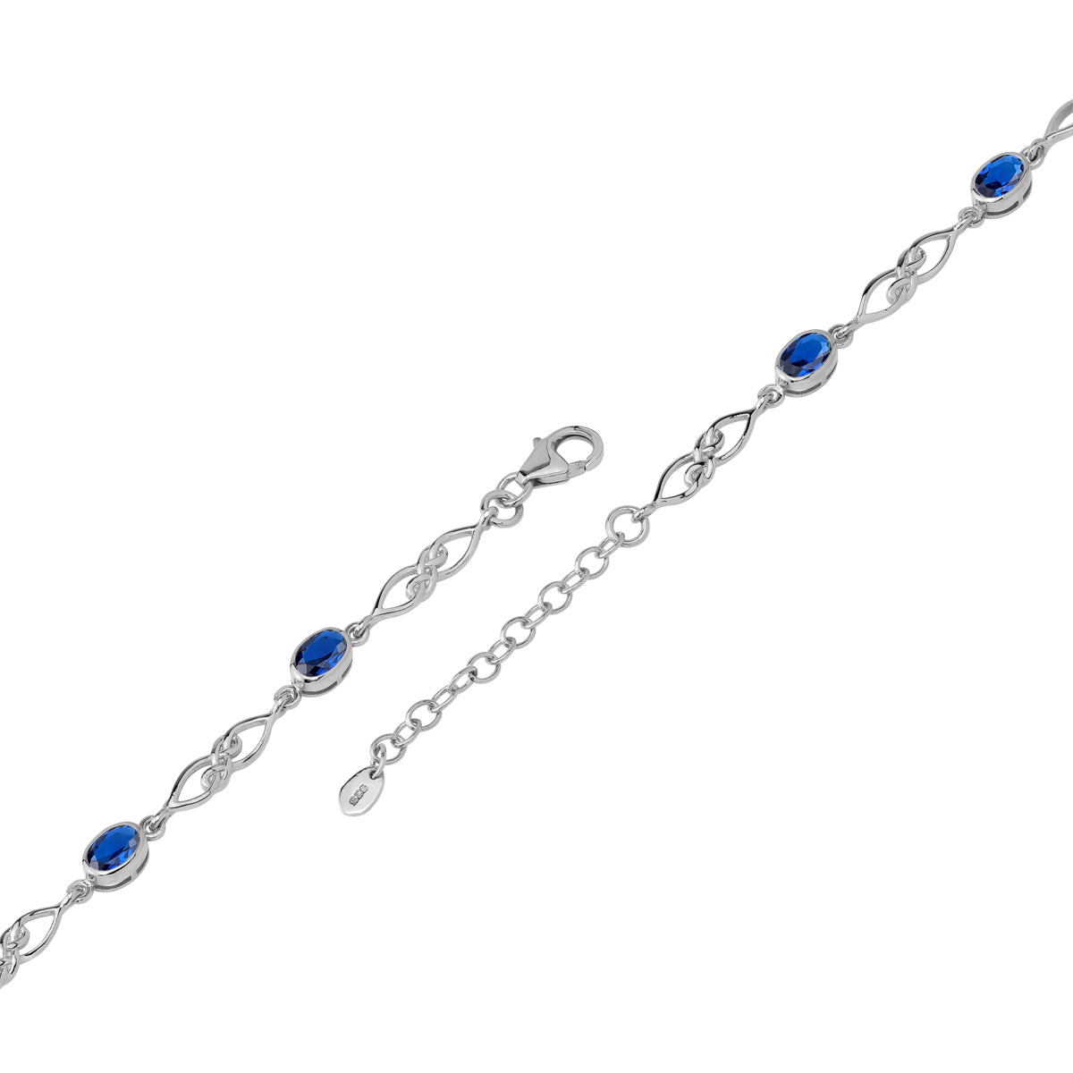 Created Blue Sapphire White Gold Plated 925 Sterling Silver Scroll / Filigree Celtic Knot Weave 6 to 7.5 Inch Adjustable Bracelet September Gemstone Birthstone - Silvershake-store