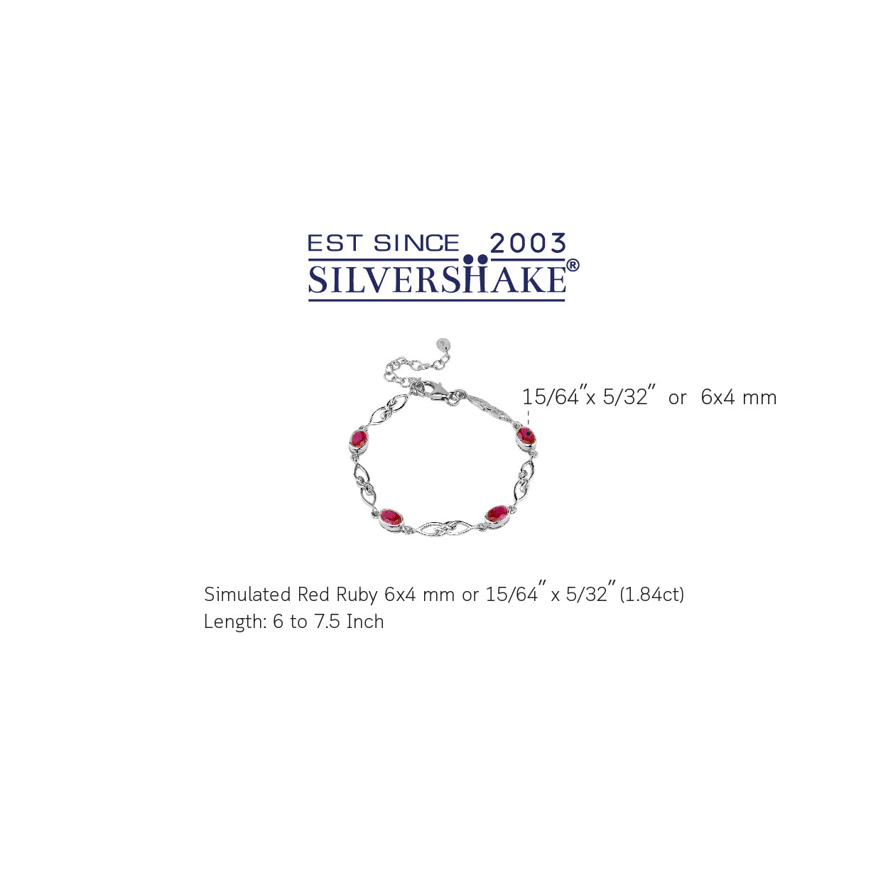 Simulated Red Ruby White Gold Plated 925 Sterling Silver Scroll / Filigree Celtic Knot Weave 6 to 7.5 Inch Adjustable Bracelet July Gemstone Birthstone - Silvershake-store